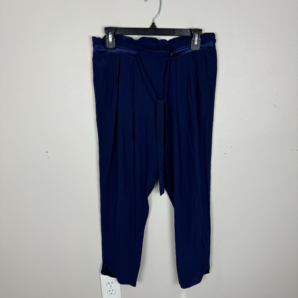 Ramy Brook Allyn Silk Pleated Pants Belted Size S Small Navy Blue Quiet Luxury